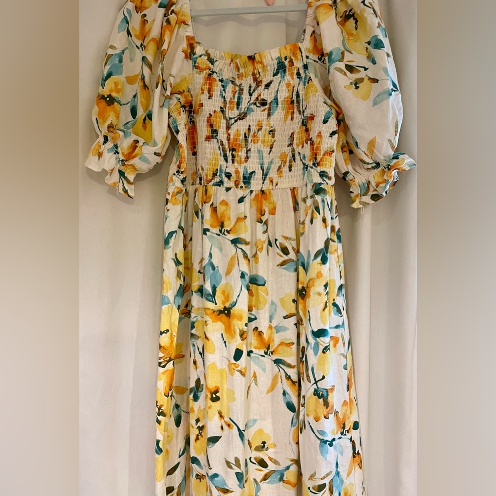 GAP Floral Midi Dress - Yellow and Blue